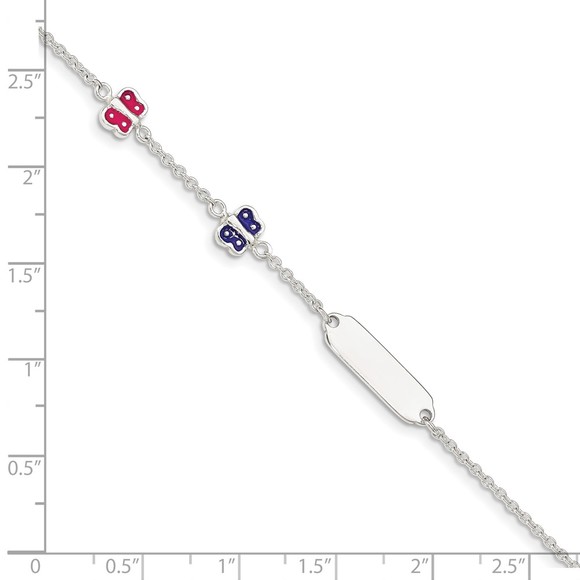 925 Sterling Silver Enamel Butterfly 5.5" w 1" ext Childs ID Bracelet - Picture 3 of 3